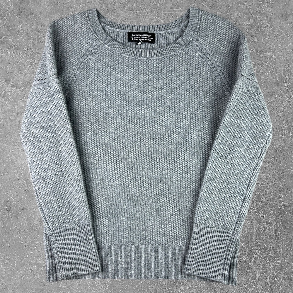 Banana Republic Todd & Duncan Scottish Cashmere Sweater Mens Small Grey Waffle